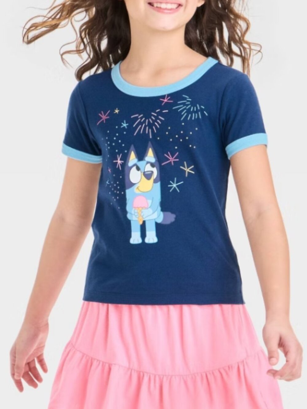 Girls' Bluey Fourth of July Boxy Short Sleeve Graphic T-Shirt - Dark Blue